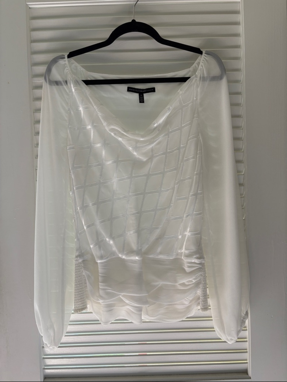 White House Black Market White Satin Cowl Neck Blouse